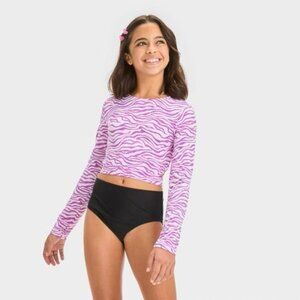 Art Class Girls Zebra Print Purple Rash Guard Swim Top UPF 50+ Medium NWT